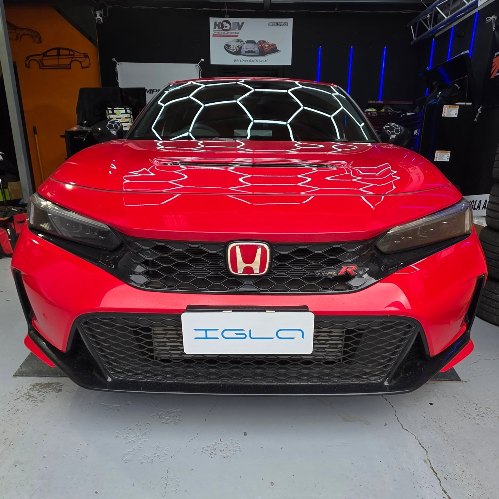 Red Honda Civic Type R FL5 inside the workshop